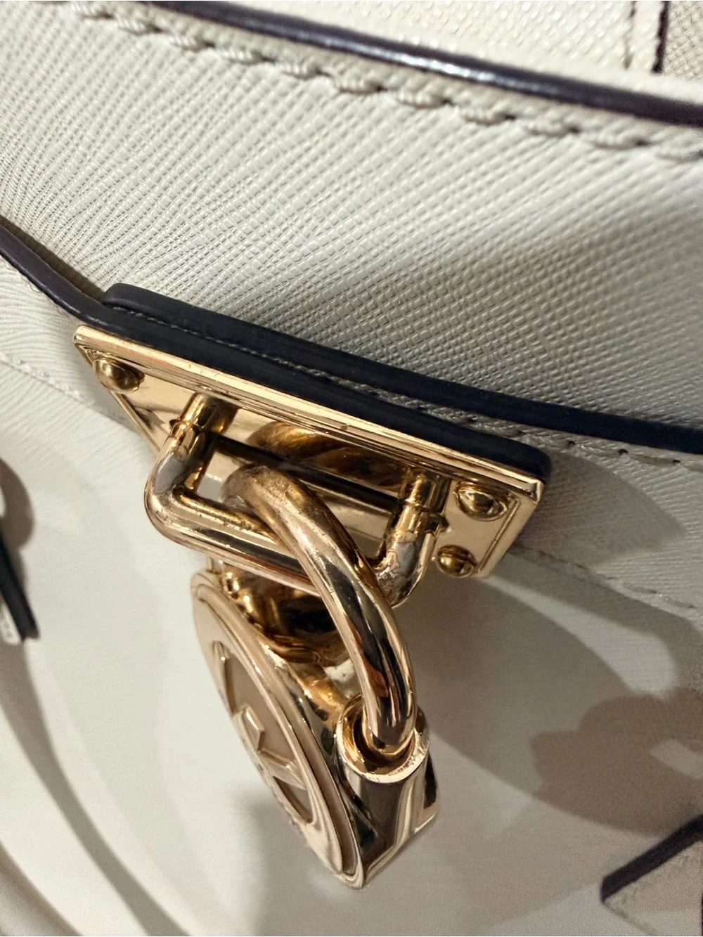 Michael Kors Cream Leather Satchel with Gold Hardware
